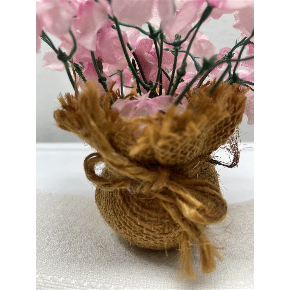 Pink Flowers Burlap Floral Arrangement Cluster Decor Doll 5.5